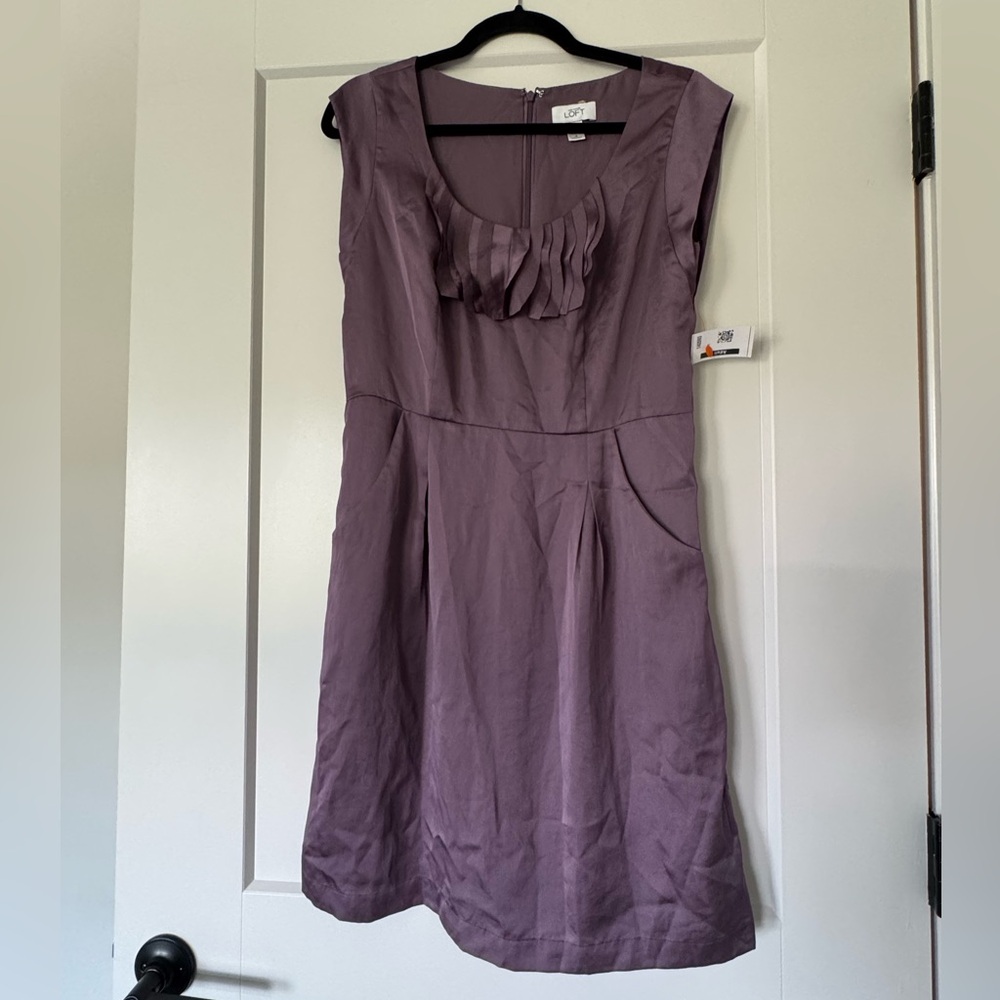 NWT LOFT Ann Taylor Lavender Mini Dress Ruffle Detail Size 4